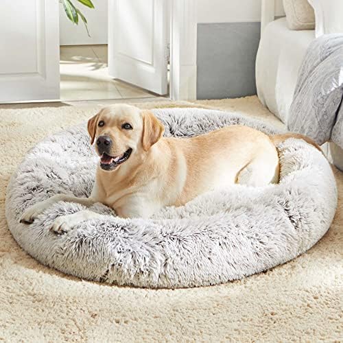 WESTERN HOME WH Calming Dog Bed & Cat Bed, Anti-Anxiety Donut Dog Cuddler Bed, Warming Cozy Soft Dog round Bed, Fluffy Faux Fur Plush Dog Cat Cushion Bed for Small Medium Dogs and Cats