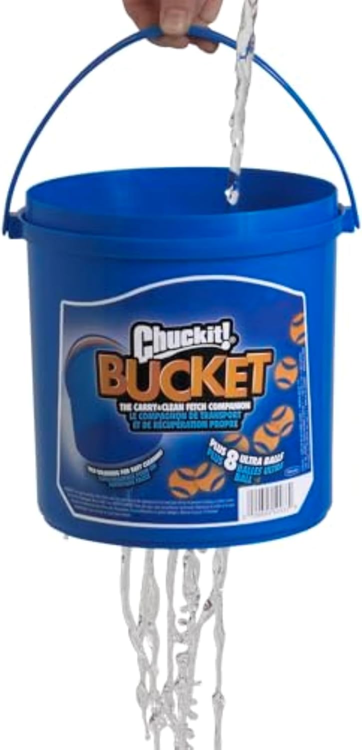 Chuckit Ultra Ball Dog Toy, Medium (2.5" Diameter), Pack of 8 with Chuckit Cleaning Bucket