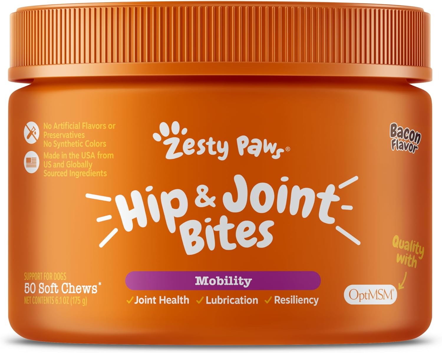 Hip and Joint Supplement for Dogs - Glucosamine for Dog Joint Supplement - with Chondroitin, MSM, Vitamins C and E for Dog Joint Relief - Mobility Bites Bacon – 50 Count