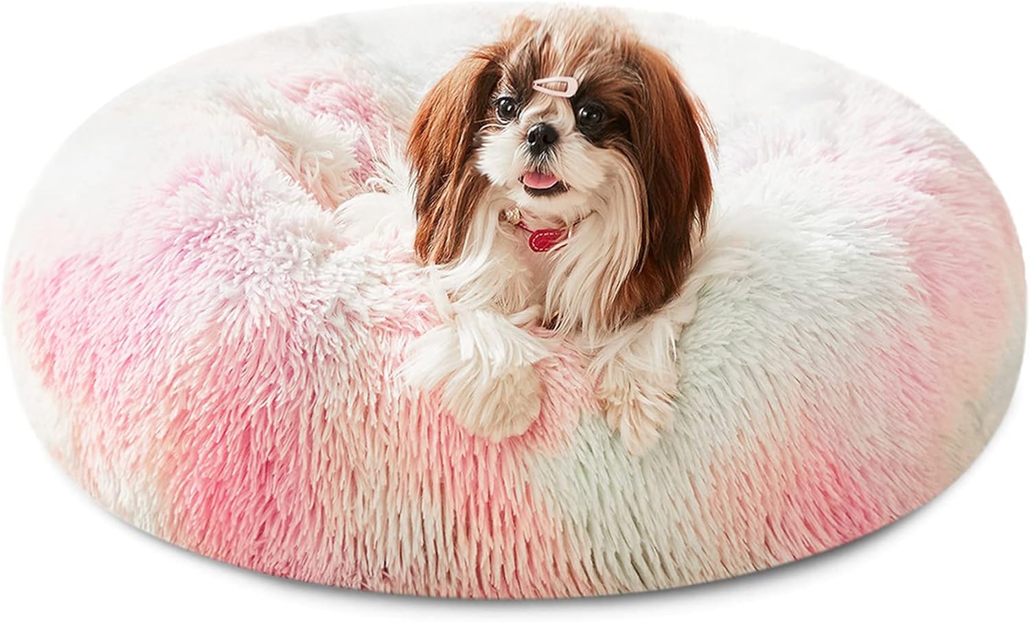 WESTERN HOME WH Calming Dog Bed & Cat Bed, Anti-Anxiety Donut Dog Cuddler Bed, Warming Cozy Soft Dog round Bed, Fluffy Faux Fur Plush Dog Cat Cushion Bed for Small Medium Dogs and Cats