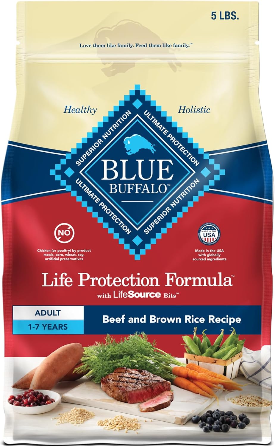 Life Protection Formula Adult Dry Dog Food, Helps Build and Maintain Strong Muscles, Made with Natural Ingredients, Chicken & Brown Rice Recipe, 5-Lb. Bag