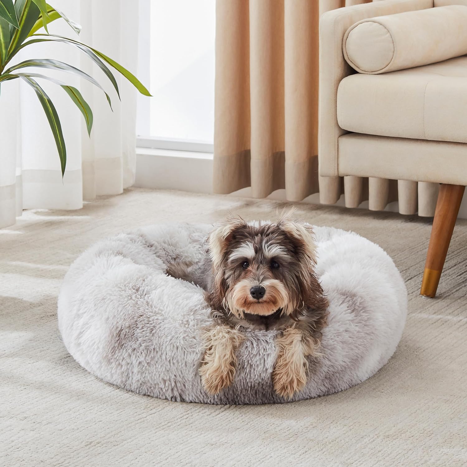 WESTERN HOME WH Calming Dog Bed & Cat Bed, Anti-Anxiety Donut Dog Cuddler Bed, Warming Cozy Soft Dog round Bed, Fluffy Faux Fur Plush Dog Cat Cushion Bed for Small Medium Dogs and Cats