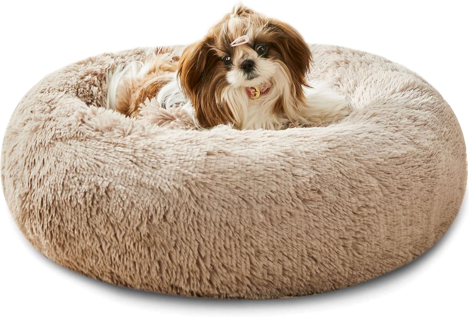 WESTERN HOME WH Calming Dog Bed & Cat Bed, Anti-Anxiety Donut Dog Cuddler Bed, Warming Cozy Soft Dog round Bed, Fluffy Faux Fur Plush Dog Cat Cushion Bed for Small Medium Dogs and Cats