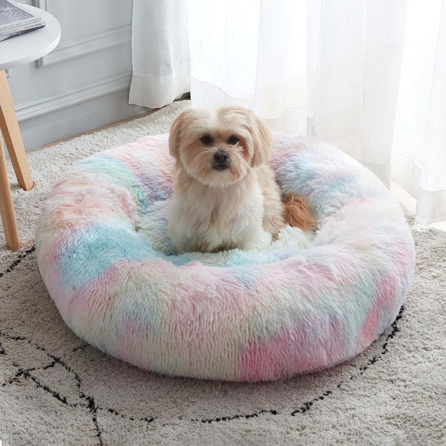 WESTERN HOME WH Calming Dog Bed & Cat Bed, Anti-Anxiety Donut Dog Cuddler Bed, Warming Cozy Soft Dog round Bed, Fluffy Faux Fur Plush Dog Cat Cushion Bed for Small Medium Dogs and Cats