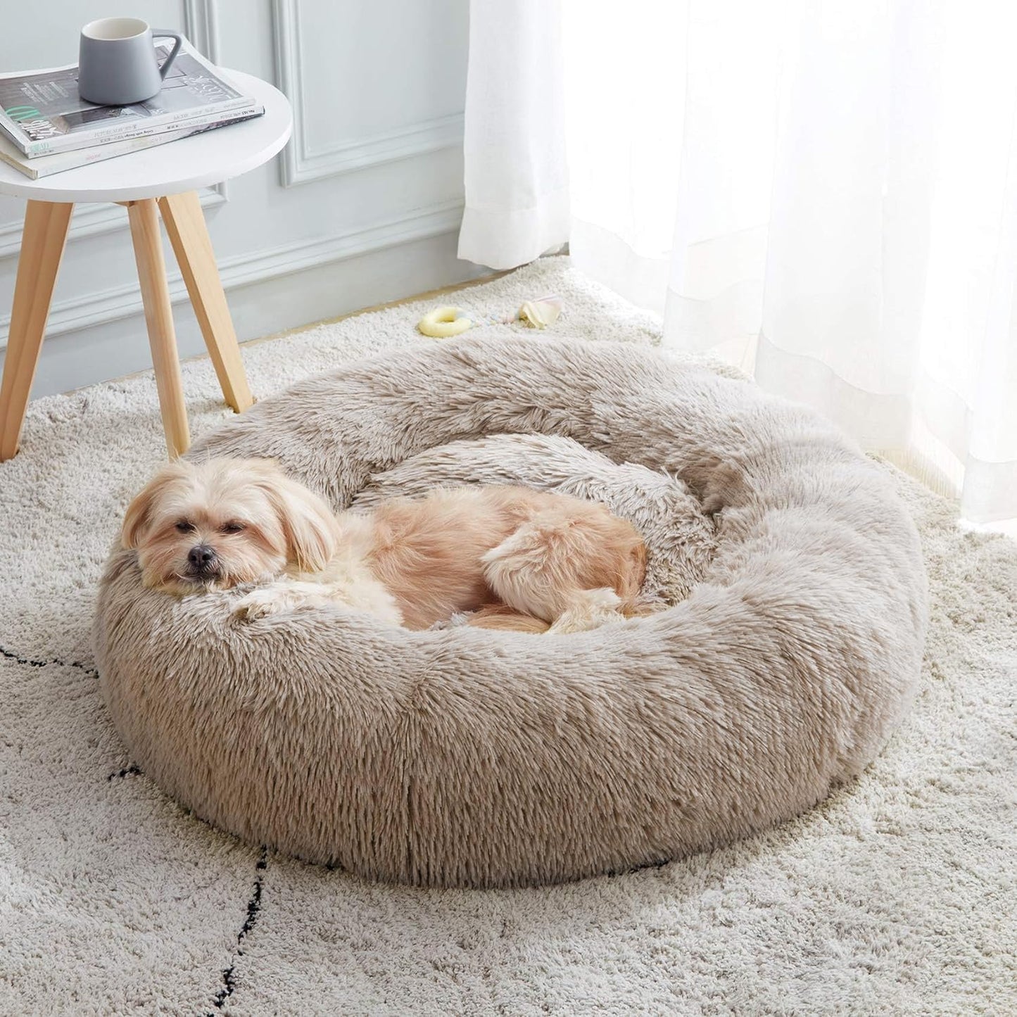 WESTERN HOME WH Calming Dog Bed & Cat Bed, Anti-Anxiety Donut Dog Cuddler Bed, Warming Cozy Soft Dog round Bed, Fluffy Faux Fur Plush Dog Cat Cushion Bed for Small Medium Dogs and Cats