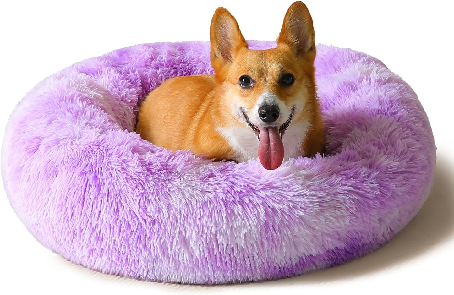 WESTERN HOME WH Calming Dog Bed & Cat Bed, Anti-Anxiety Donut Dog Cuddler Bed, Warming Cozy Soft Dog round Bed, Fluffy Faux Fur Plush Dog Cat Cushion Bed for Small Medium Dogs and Cats