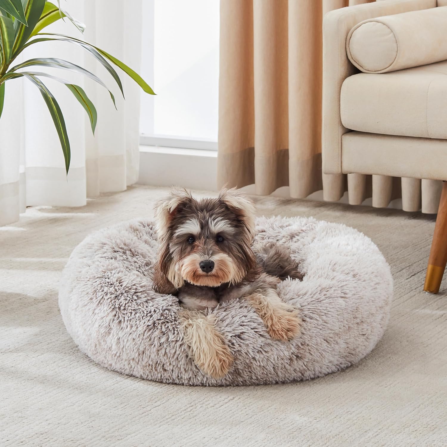 WESTERN HOME WH Calming Dog Bed & Cat Bed, Anti-Anxiety Donut Dog Cuddler Bed, Warming Cozy Soft Dog round Bed, Fluffy Faux Fur Plush Dog Cat Cushion Bed for Small Medium Dogs and Cats