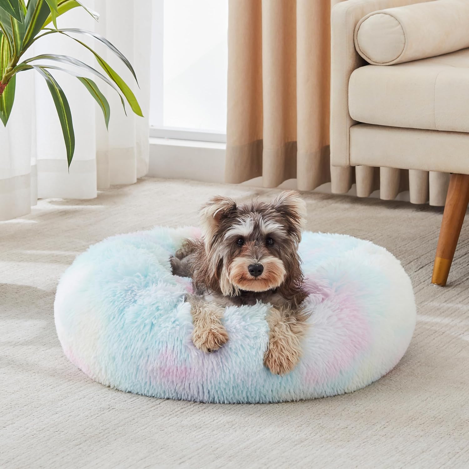 WESTERN HOME WH Calming Dog Bed & Cat Bed, Anti-Anxiety Donut Dog Cuddler Bed, Warming Cozy Soft Dog round Bed, Fluffy Faux Fur Plush Dog Cat Cushion Bed for Small Medium Dogs and Cats