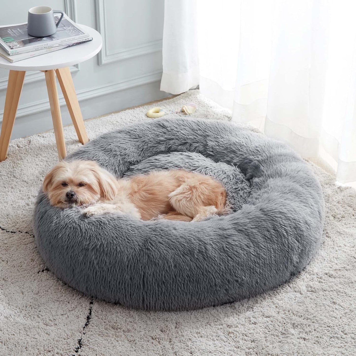 WESTERN HOME WH Calming Dog Bed & Cat Bed, Anti-Anxiety Donut Dog Cuddler Bed, Warming Cozy Soft Dog round Bed, Fluffy Faux Fur Plush Dog Cat Cushion Bed for Small Medium Dogs and Cats