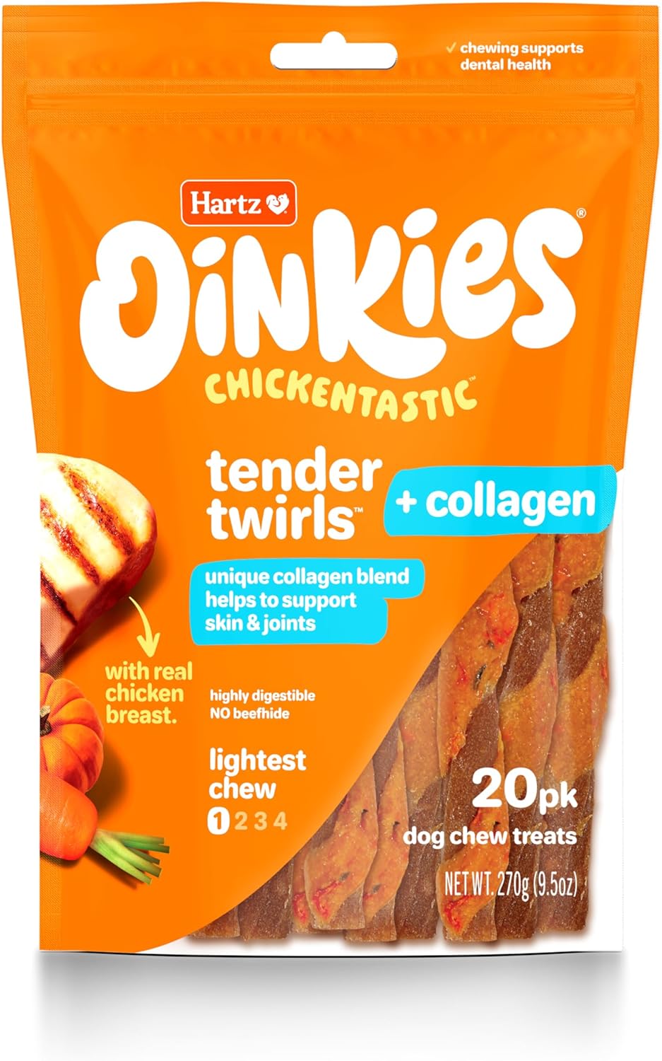 Oinkies Rawhide-Free Tender Treats Wrapped with Chicken Dog Treats Chews, Highly Digestible, No Artificial Flavors, Perfect for Smaller and Senior Dogs