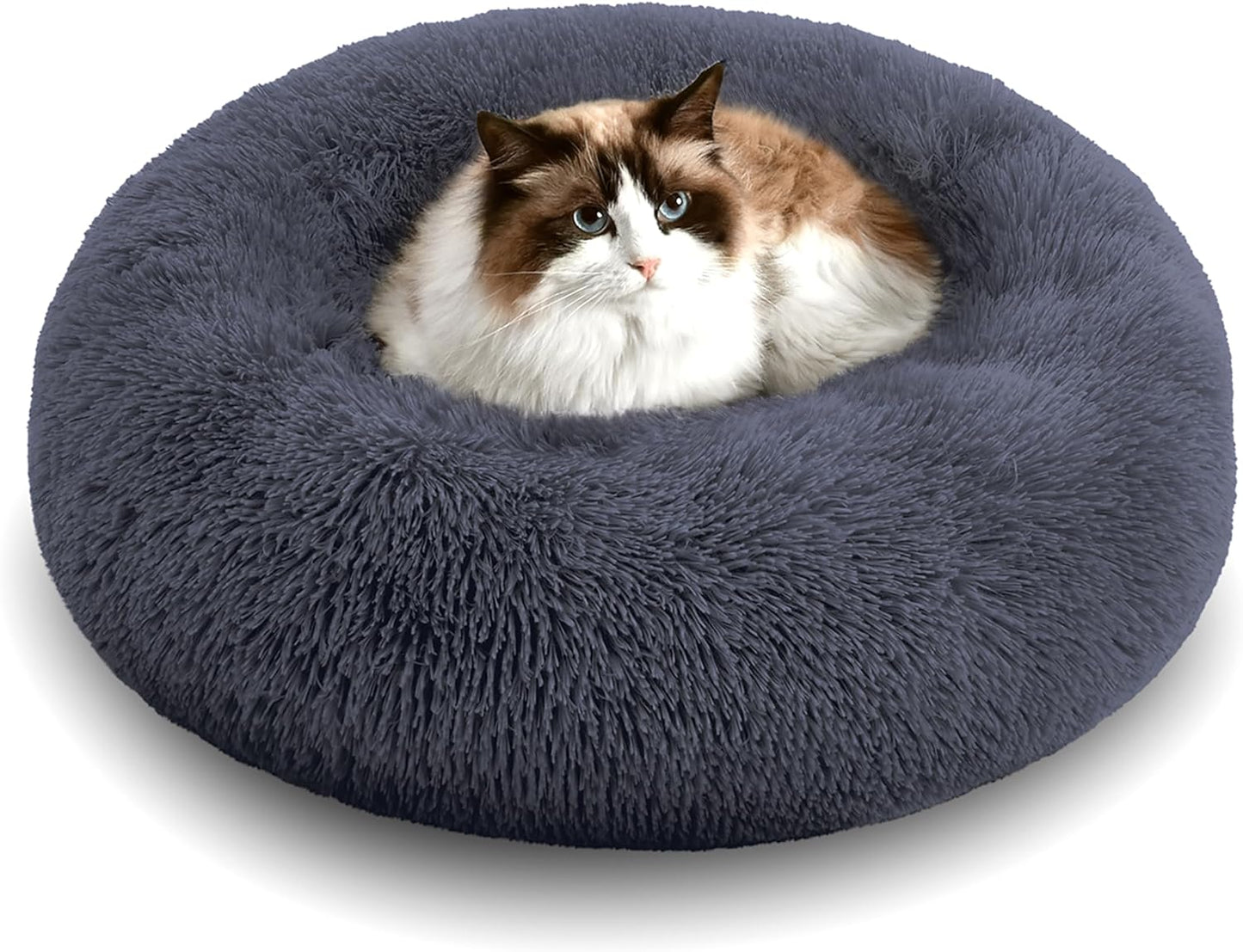 WESTERN HOME WH Calming Dog Bed & Cat Bed, Anti-Anxiety Donut Dog Cuddler Bed, Warming Cozy Soft Dog round Bed, Fluffy Faux Fur Plush Dog Cat Cushion Bed for Small Medium Dogs and Cats