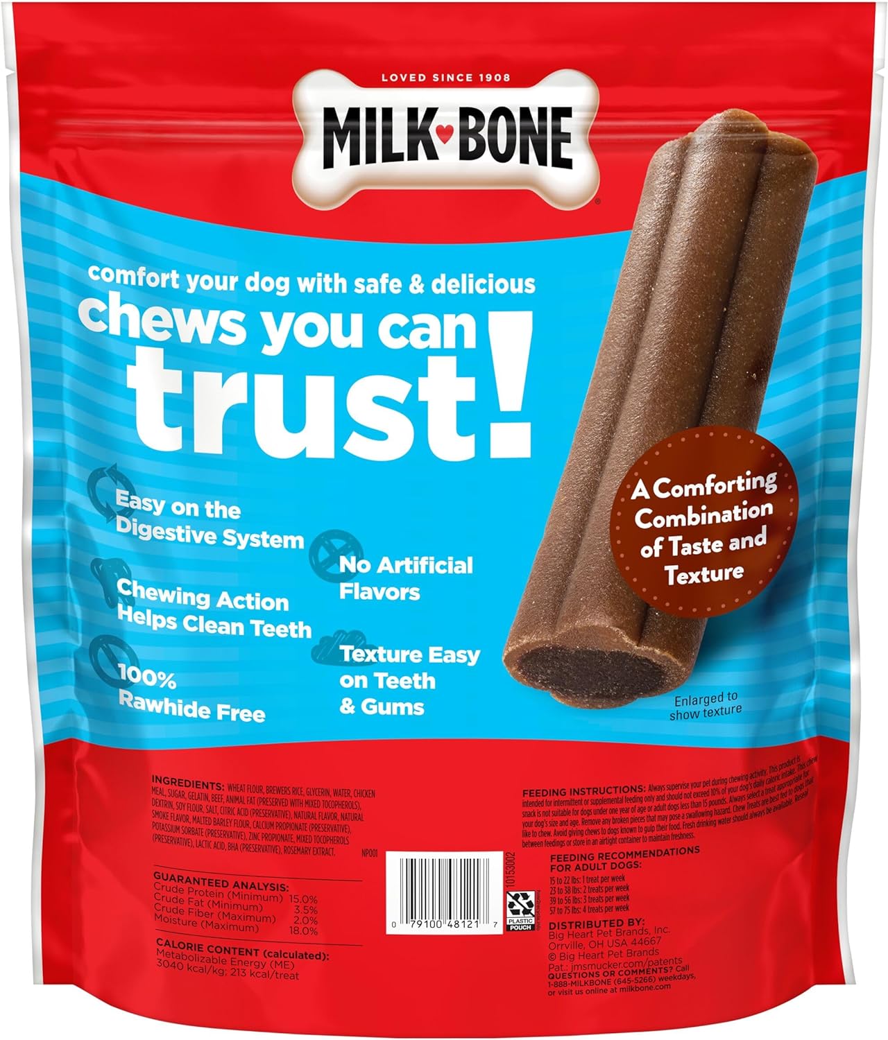 Comfort Chews, Rawhide Free Dog Treats with Unique Chewy Texture and Real Beef, 16 Chews, Easy on Digestive System