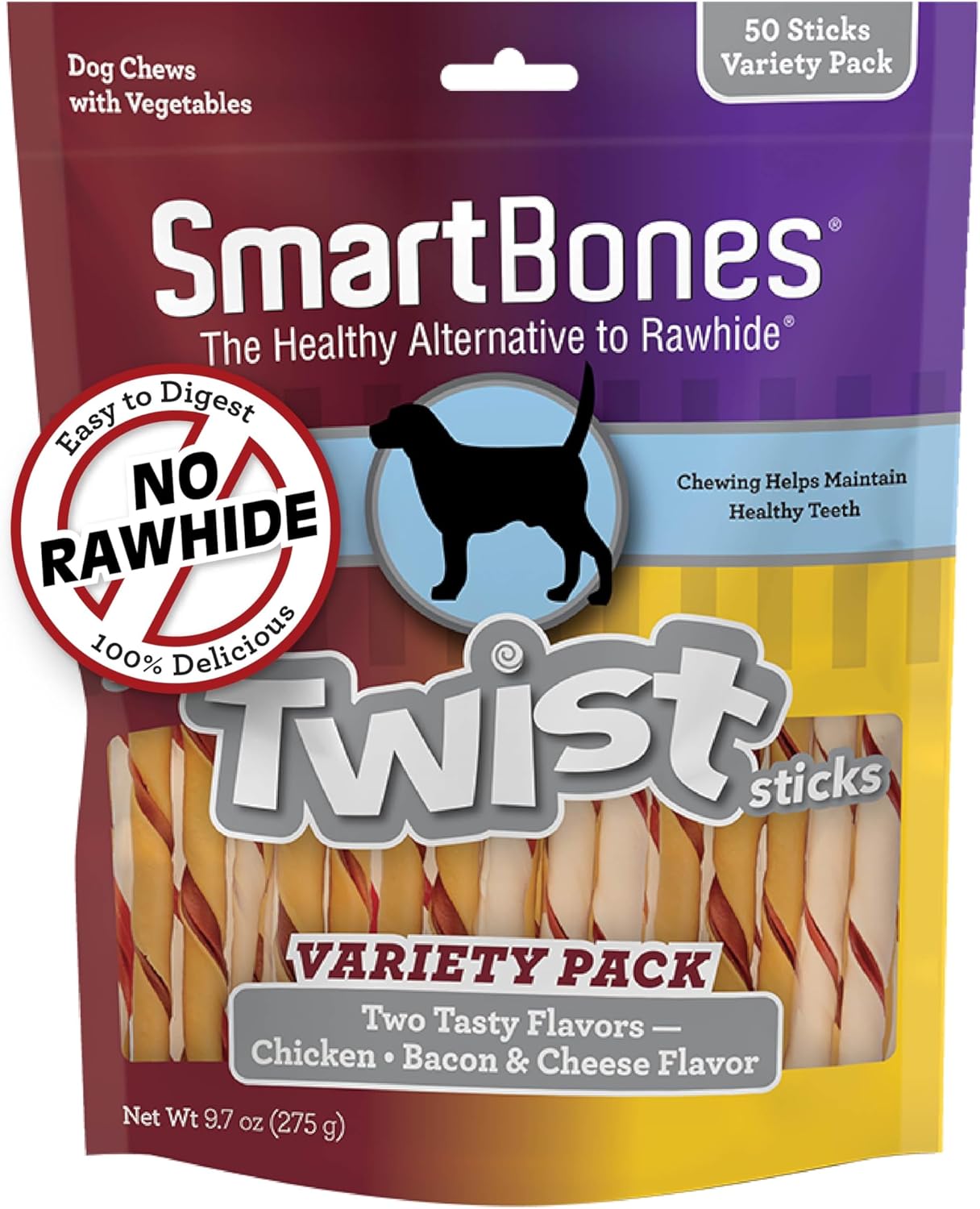 Smart Twist Sticks with Peanut Butter 50 Count, Rawhide-Free Chews for Dogs, SBTT-02943, 50-Count