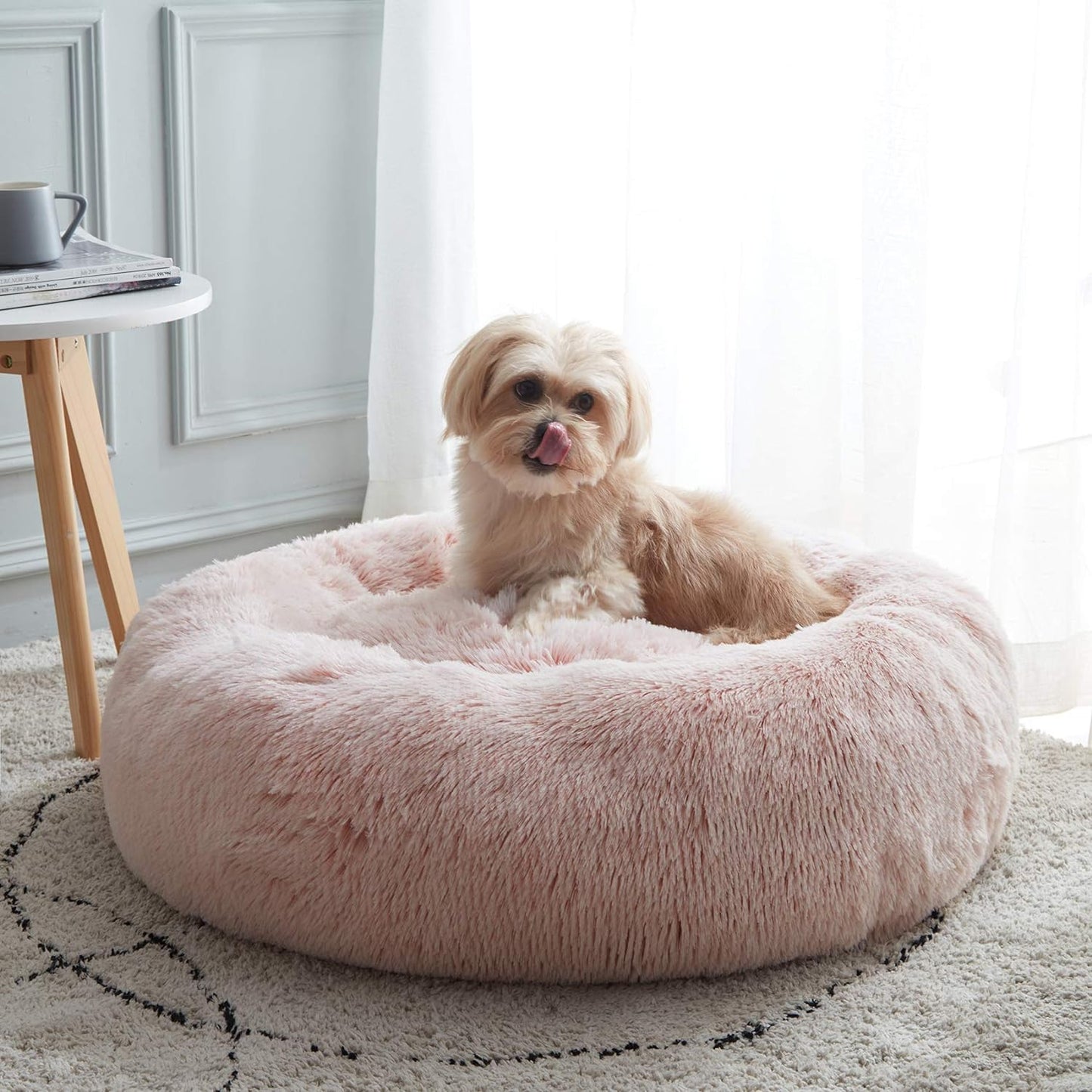 WESTERN HOME WH Calming Dog Bed & Cat Bed, Anti-Anxiety Donut Dog Cuddler Bed, Warming Cozy Soft Dog round Bed, Fluffy Faux Fur Plush Dog Cat Cushion Bed for Small Medium Dogs and Cats