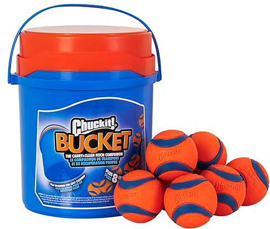 Chuckit Ultra Ball Dog Toy, Medium (2.5" Diameter), Pack of 8 with Chuckit Cleaning Bucket