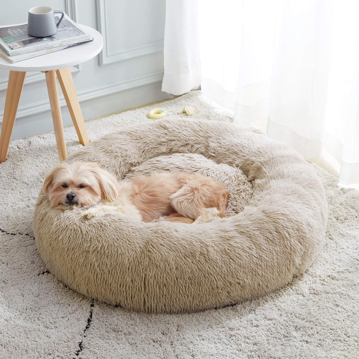 WESTERN HOME WH Calming Dog Bed & Cat Bed, Anti-Anxiety Donut Dog Cuddler Bed, Warming Cozy Soft Dog round Bed, Fluffy Faux Fur Plush Dog Cat Cushion Bed for Small Medium Dogs and Cats