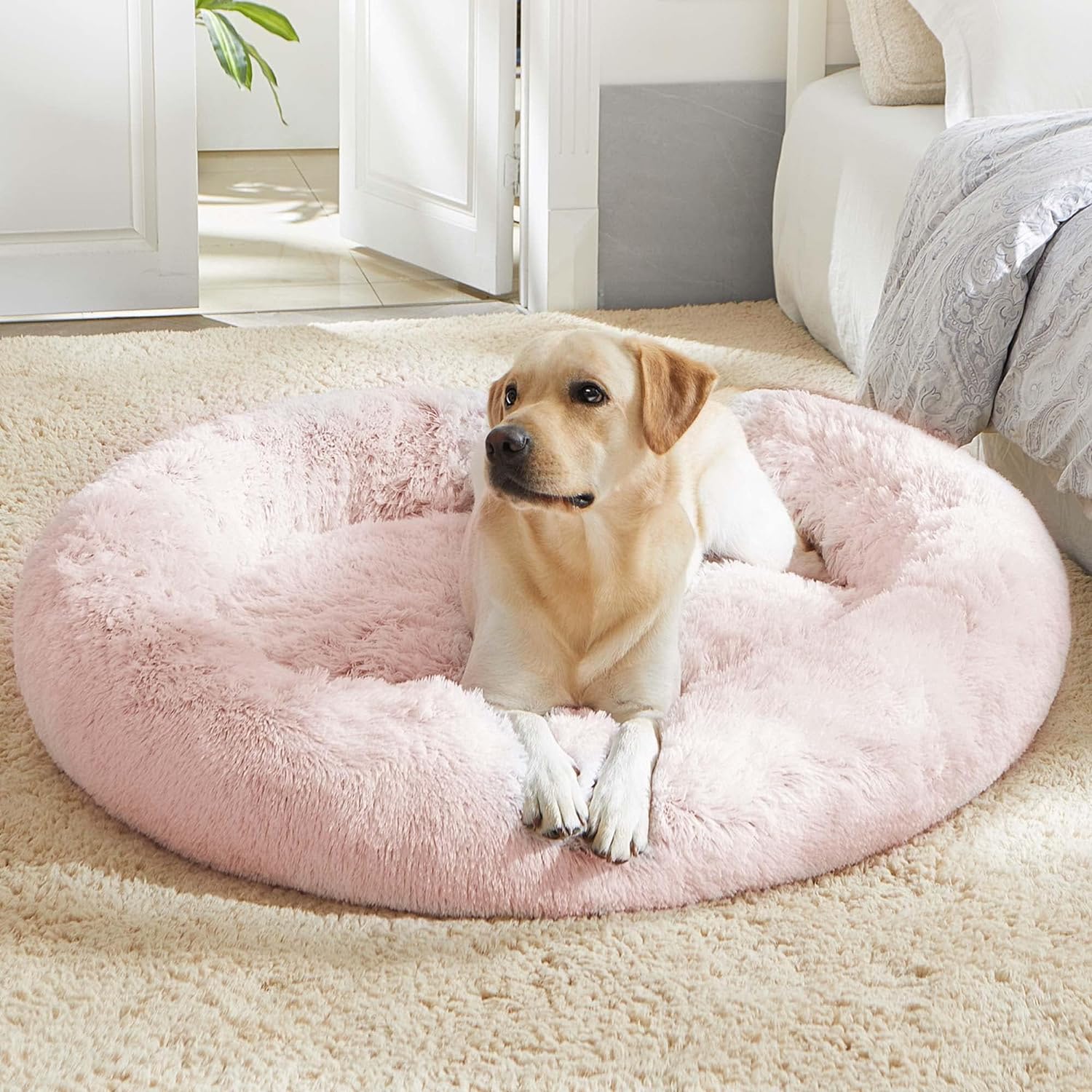 WESTERN HOME WH Calming Dog Bed & Cat Bed, Anti-Anxiety Donut Dog Cuddler Bed, Warming Cozy Soft Dog round Bed, Fluffy Faux Fur Plush Dog Cat Cushion Bed for Small Medium Dogs and Cats