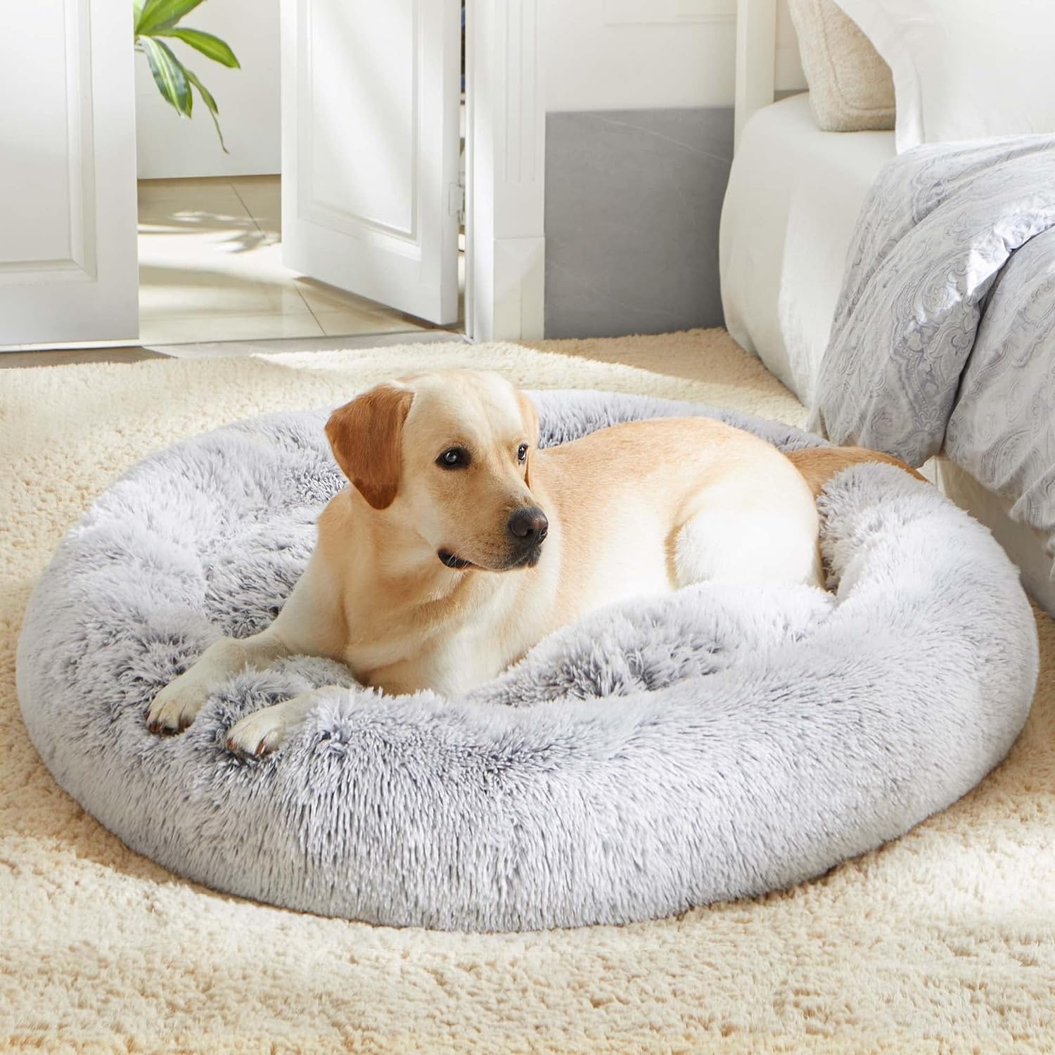 WESTERN HOME WH Calming Dog Bed & Cat Bed, Anti-Anxiety Donut Dog Cuddler Bed, Warming Cozy Soft Dog round Bed, Fluffy Faux Fur Plush Dog Cat Cushion Bed for Small Medium Dogs and Cats