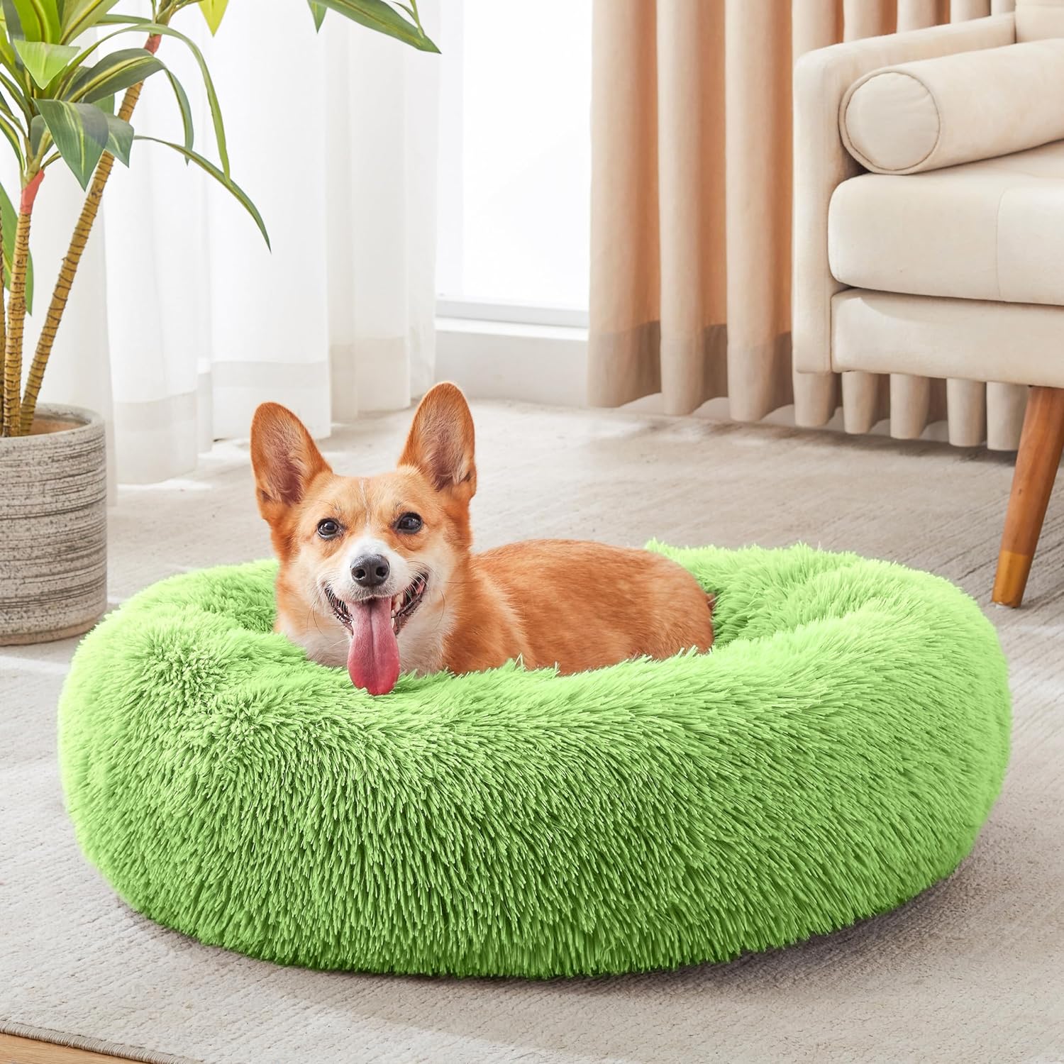 WESTERN HOME WH Calming Dog Bed & Cat Bed, Anti-Anxiety Donut Dog Cuddler Bed, Warming Cozy Soft Dog round Bed, Fluffy Faux Fur Plush Dog Cat Cushion Bed for Small Medium Dogs and Cats