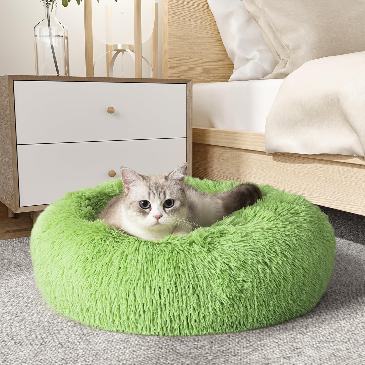 WESTERN HOME WH Calming Dog Bed & Cat Bed, Anti-Anxiety Donut Dog Cuddler Bed, Warming Cozy Soft Dog round Bed, Fluffy Faux Fur Plush Dog Cat Cushion Bed for Small Medium Dogs and Cats