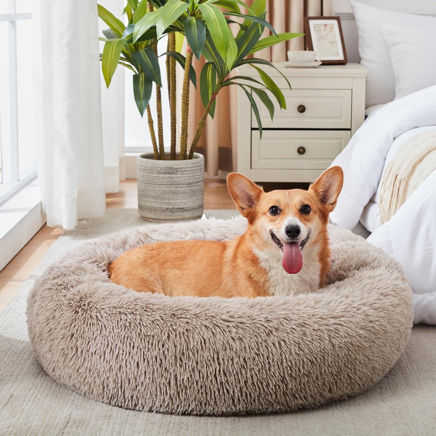 WESTERN HOME WH Calming Dog Bed & Cat Bed, Anti-Anxiety Donut Dog Cuddler Bed, Warming Cozy Soft Dog round Bed, Fluffy Faux Fur Plush Dog Cat Cushion Bed for Small Medium Dogs and Cats