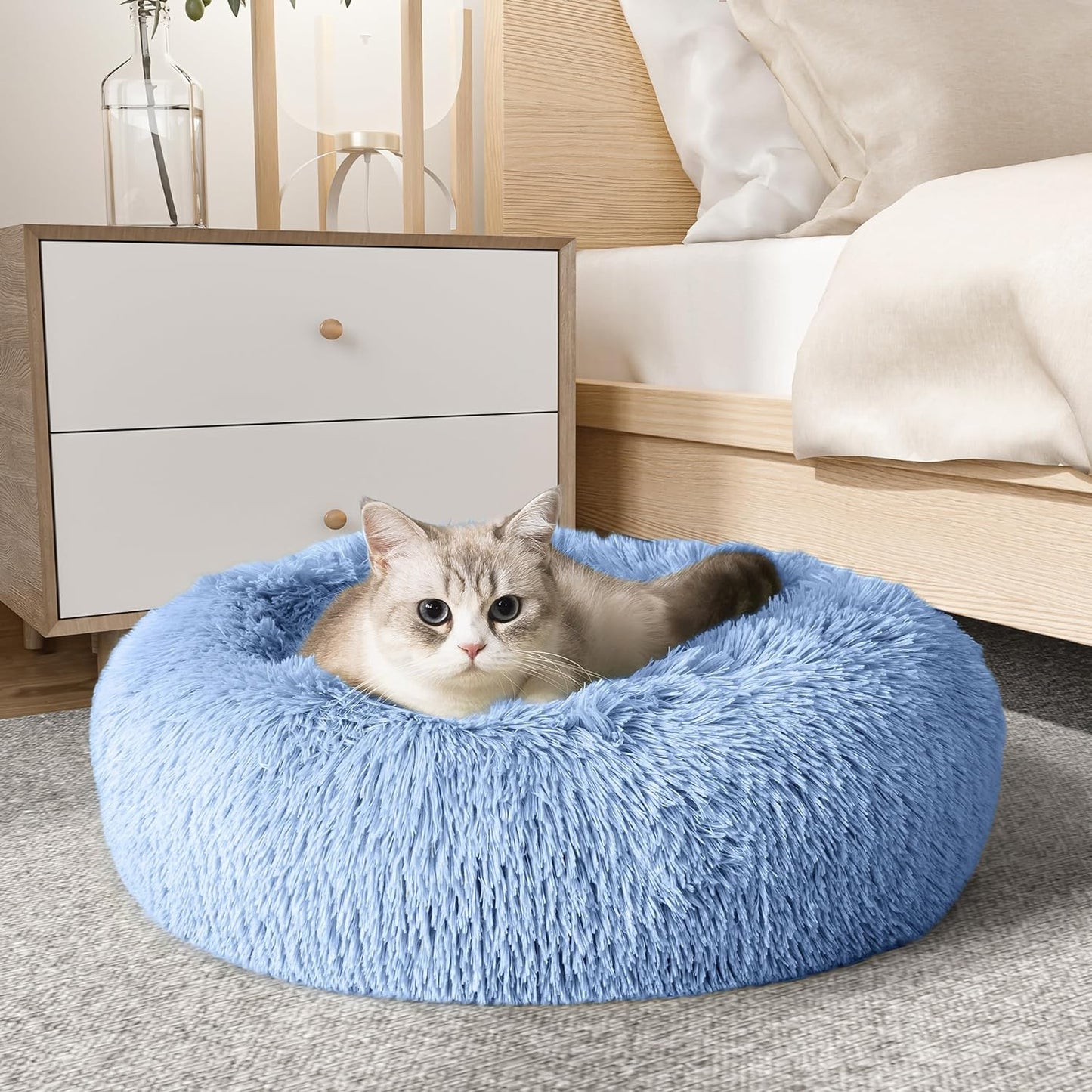 WESTERN HOME WH Calming Dog Bed & Cat Bed, Anti-Anxiety Donut Dog Cuddler Bed, Warming Cozy Soft Dog round Bed, Fluffy Faux Fur Plush Dog Cat Cushion Bed for Small Medium Dogs and Cats