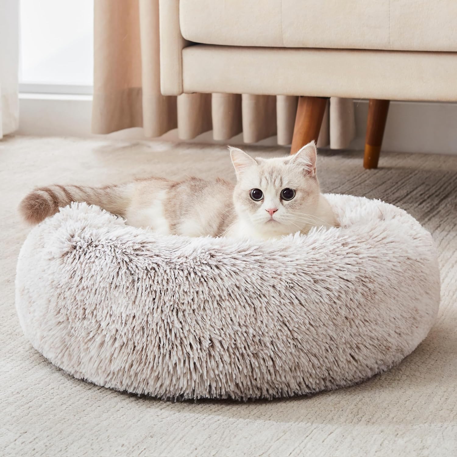 WESTERN HOME WH Calming Dog Bed & Cat Bed, Anti-Anxiety Donut Dog Cuddler Bed, Warming Cozy Soft Dog round Bed, Fluffy Faux Fur Plush Dog Cat Cushion Bed for Small Medium Dogs and Cats