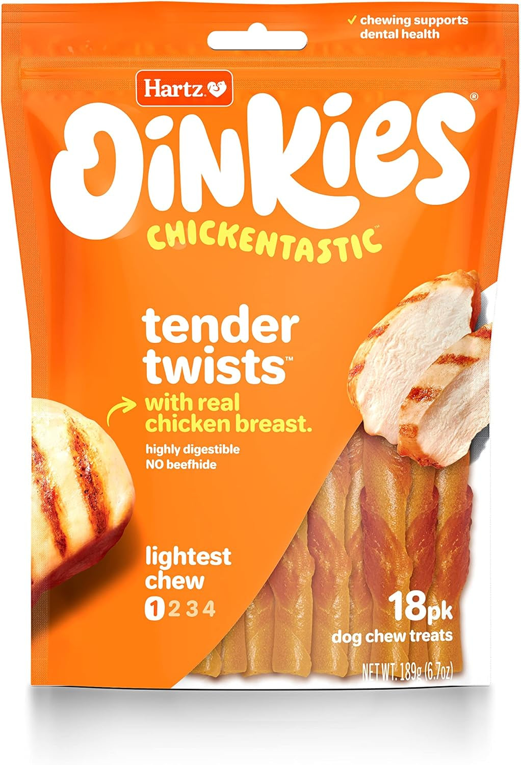 Oinkies Rawhide-Free Tender Treats Wrapped with Chicken Dog Treats Chews, Highly Digestible, No Artificial Flavors, Perfect for Smaller and Senior Dogs